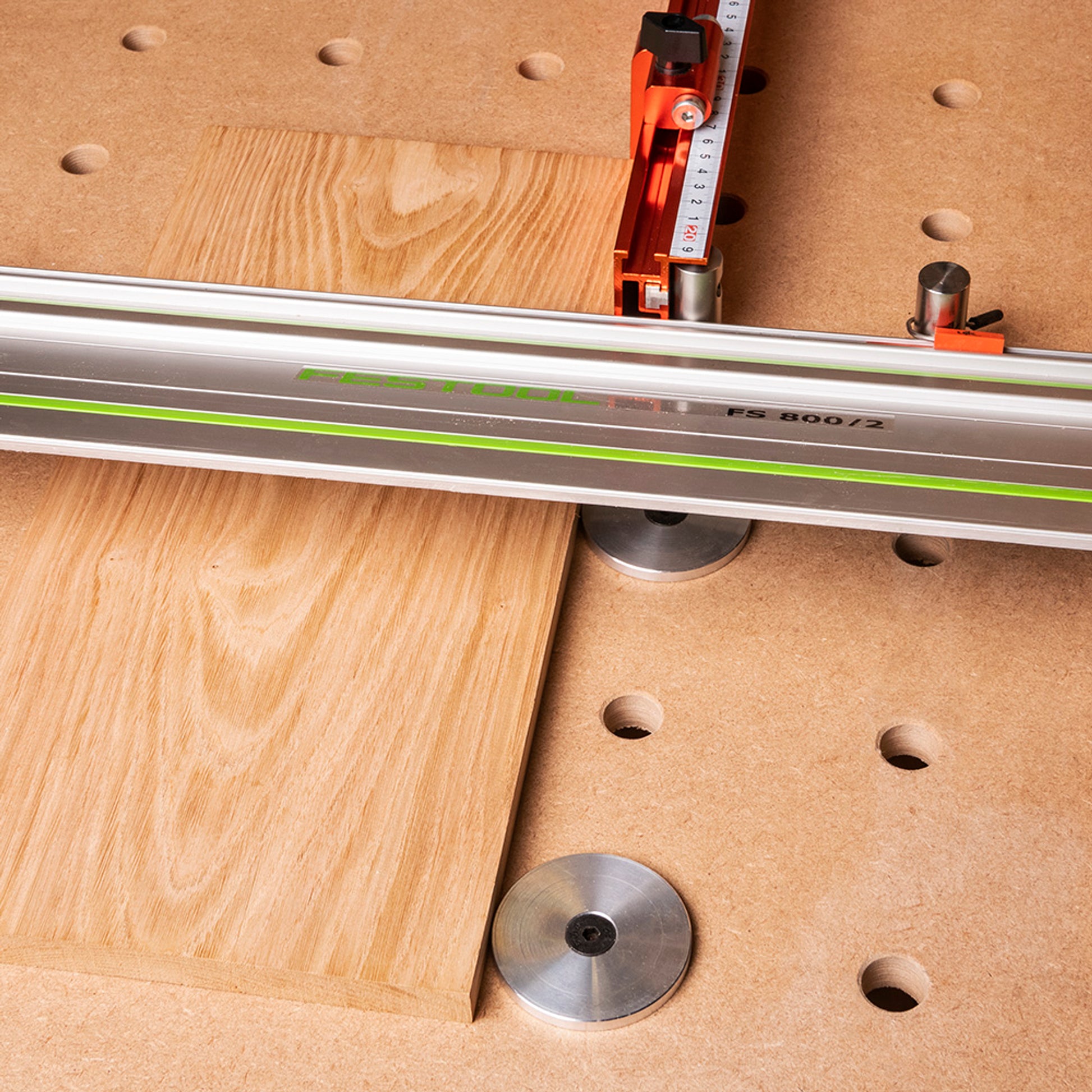 Fence and Length Stop for Guide Rail Saws